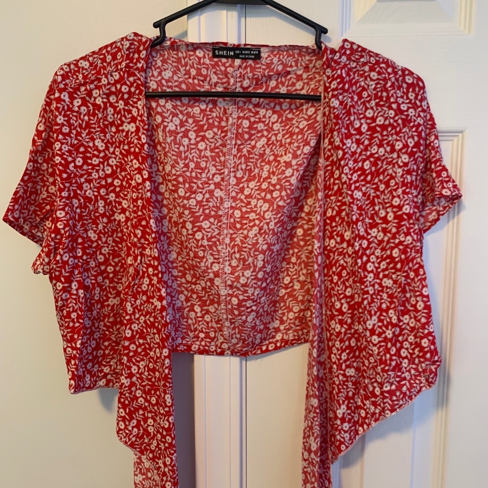 SHEIN cropped tie-front shirt